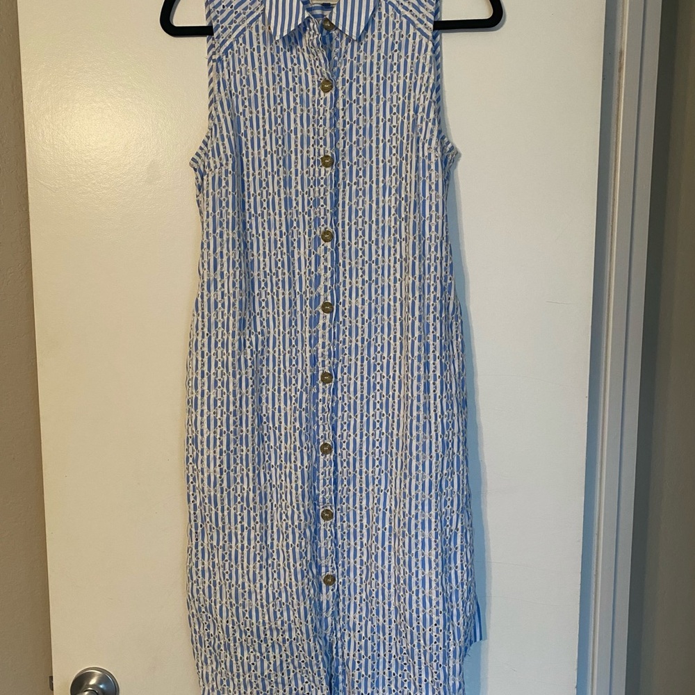 Blue and White Striped Sleeveless Shirt Dress Court & Rowe